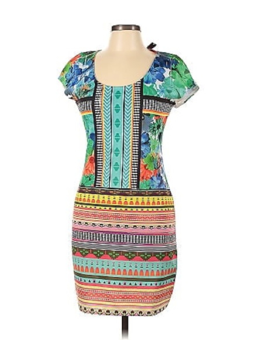 Fire Los Angeles Body Con Open Back Printed Mini Stretch Dress Sz. S GUC